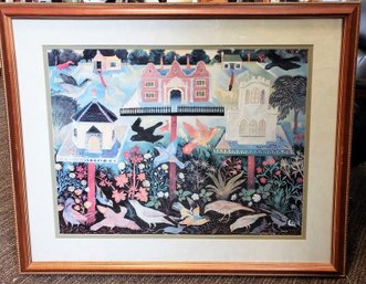 Anna Pugh Print Double Matted Nicely Framed Folk Art