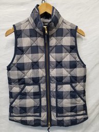 Women's J. Crew Blue & Gray Plaid Quilted Vest - Size XS