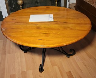 Wrought Iron And Yellow Pine Lazy Susan Coffee Table