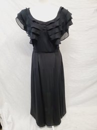 Vintage Wild Rose Ladies Size 12 Sheer Full Length Long Black Dress With Tiered Top