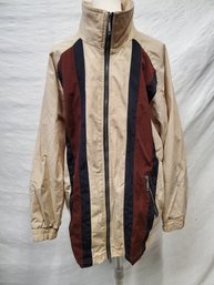 Vintage Retro DS Men's Nylon Tan Black & Brown Striped Zip Up Jacket-size Medium