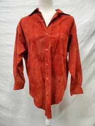 Vintage Retro Pia Rucci Made In Korea Ladies Red Suede Long Tail Shirt Jacket Size Small