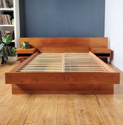 Queen Danish Teak Floating Nighstand Platform Bed