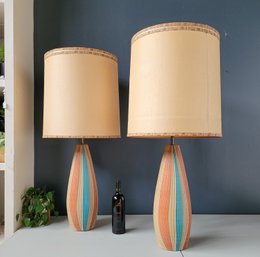 Pair Very Large 60s Pottery Table Lamps