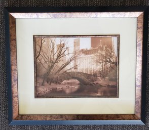 Framed Print Photograph Of Bridge In Central Park And The Plaza Hotel