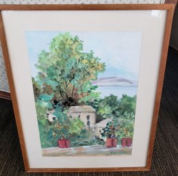 Watercolor Of A House In Summer Time Signed Enisa