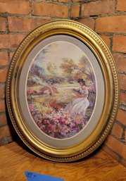 Pansies & The Princess.  This Oval Art Is Colorful .    -           -           -          -          P7