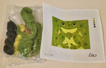 Needlepoint Hand Painted Frog Canvas By Liz