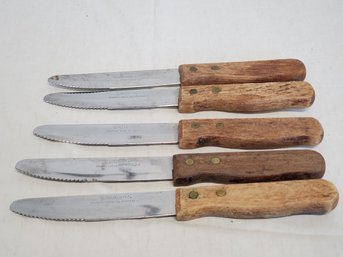 Five Vintage Gaucho Stainless Steel Wood Handled Steak Knives By Adcraft