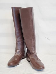 Vintage Pair Of Ladies Nine West Size 8M Brown Leather Zip Up Tall Riding Boots