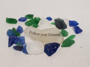 Collection Of Colorful Sea Glass Chunks And Inspirational Glass