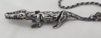 Incredible Vintage Sterling Silver 2 3/8' Long Reticulated Alligator On An 18' Italian Chain ~ 20.09 Grams