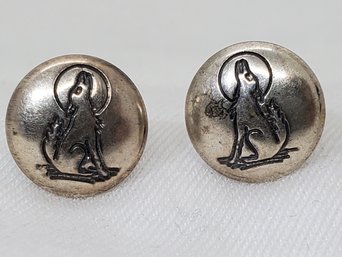 Vintage Sterling Silver Native American Howling Wolf Earrings ~ 1.10 Grams