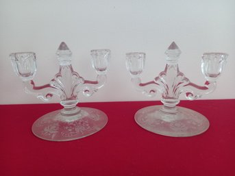 Pair Of Glass Candle Stick Holders