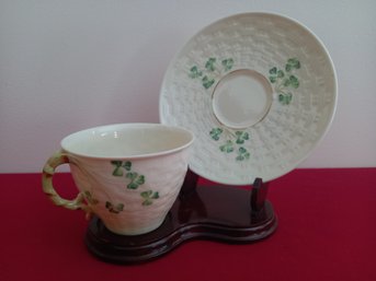 Belleek Tea Cup And Saucer On Stand