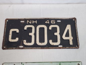 Vintage All Original 1946 New Hampshire Automobile License Plate C 3034