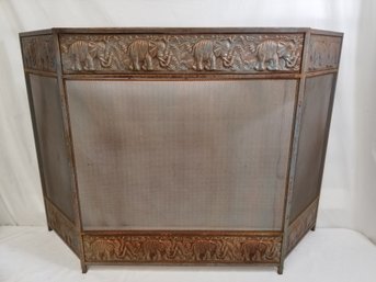 Vintage Folding Metal Elephant Fireplace Screen