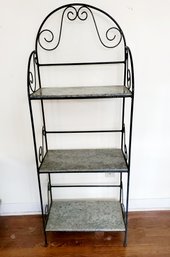 Vintage Scrolled Three Tier Green Metal Rack With Marble Stone Shelves