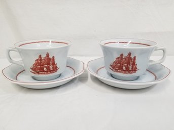 Pair Of Vintage Wedgwood Flying Cloud Tea Cups & Saucers From Georgetown Collection - Made In England