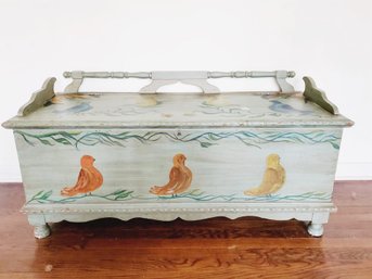 Vintage Folk Art Hand Painted Wood Cedar Lined Hope Storage Chest Bench Seat