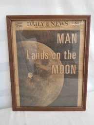 Framed Vintage Man Lands On The Moon Daily News Cover July 21, 1969