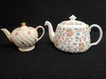 Lovely Vintage Minton Bone China Haddon Hall Floral Teapot & Small Single Service Porcelain Tearose Teapot