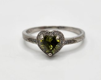 Stunning Heart Ring In Sterling With Green Stone