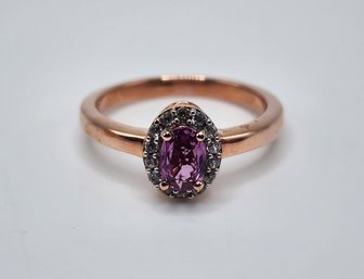 Lavender Sapphire, White Zircon Ring In Rose Gold Over Sterling