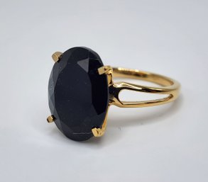 Australian Black Tourmaline Ring In Yellow Gold Over Sterling
