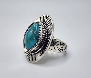 Blue Turquoise, Rhodium Over Sterling Ring