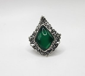 Bali, Green Onyx Ring In Sterling Silver