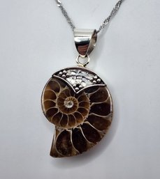 Ammonite Pendant Necklace In Sterling Silver