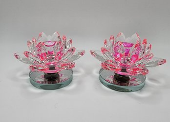 2 Pink Crystal Lotus Flowers With Rotating Bases