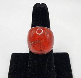 Red Sponge Coral Dome Ring In Sterling