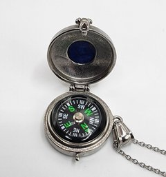 Lapis Lazuli Openable Pendant Necklace With Compass In Stainless