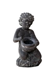 GARDEN FIGURINECHARCHOAL STONECHERUB HOLDING A POT