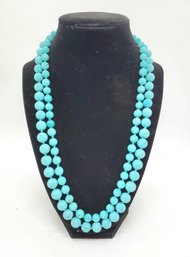 Beautiful Retro Turquoise Blue Glass Beaded Double Strand Ladies Necklace