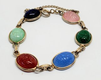 Vintage Egyptian Revival Multicolored Glass Scarab Bracelet (Bag AA)