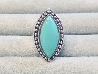 Vintage 925 Sterling Silver Turquoise Marquise Statement Ring Size 10 - Made In Thailand