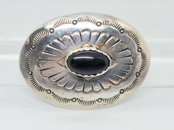 Vintage Native American Sterling Silver & Onyx Ladies Pin Brooch (Bag CC)