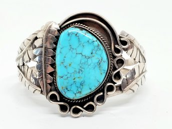 Beautiful Vintage Handcrafted Sterling Silver & Turquoise Substantial Ladies Bracelet (bag C