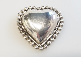 Vintage Sterling Silver Puffy Heart Brooch - Made By Mexican Jewelry Maker Citlal Castillo