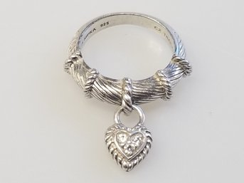 Vintage Sterling Silver 925 Signed Judith Ripka Thailand Twisted Rope Heart Dangle Ring Size 8.5