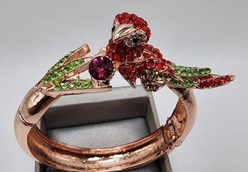 Austrian Crystal Lorikeet Bird Bangle Bracelet In Rosetone