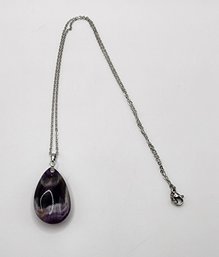 Bi Color Amethyst Drop Pendant Necklace In Stainless