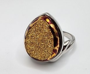 Sajen Silver, Drusy Astral Leopard Gold Ring In Platinum Over Sterling