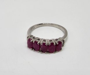 Premium Mozambique Ruby, Diamond 5 Stone Ring In Platinum Over Sterling
