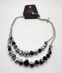 Vintage, New Old Stock Paparazzi Silver & Black Beaded Necklace & Earrings