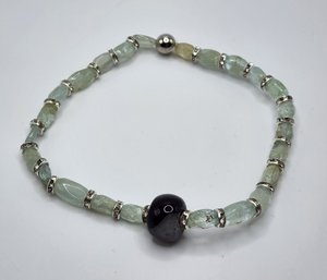 Handmade Aquamarine Beaded Stretch Ankle Bracelet With Lace Agate Bead