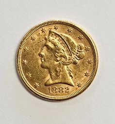 1882 Liberty Head Half Eagle $5.00 Coin .900 Gold (Motto Above Eagle)